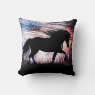 Beautiful Horse and American Flag Cushion