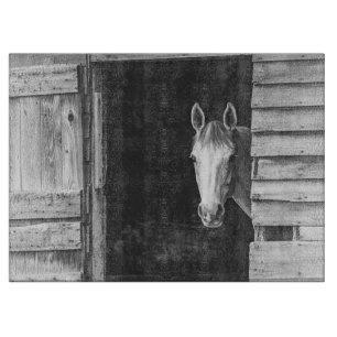 Beautiful Horse and Barn Black + White Cutting Board