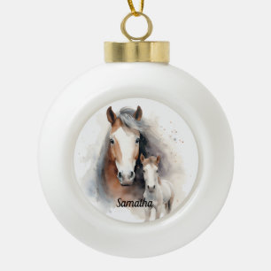 Beautiful Horse and Colt  Ceramic Ball Christmas Ornament