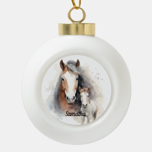 Beautiful Horse and Colt  Ceramic Ball Christmas Ornament (Front)