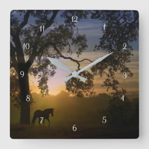 Beautiful Horse and Heritage Oak Tree Square Wall Clock