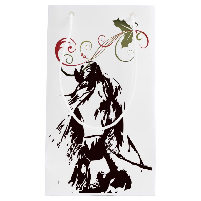 Beautiful Horse and Holly Winter Holiday Christmas Small Gift Bag (Front)