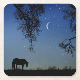 Beautiful Horse and Moon Square Paper Coaster