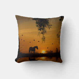 Beautiful Horse and Oak Tree Sunset Cushion