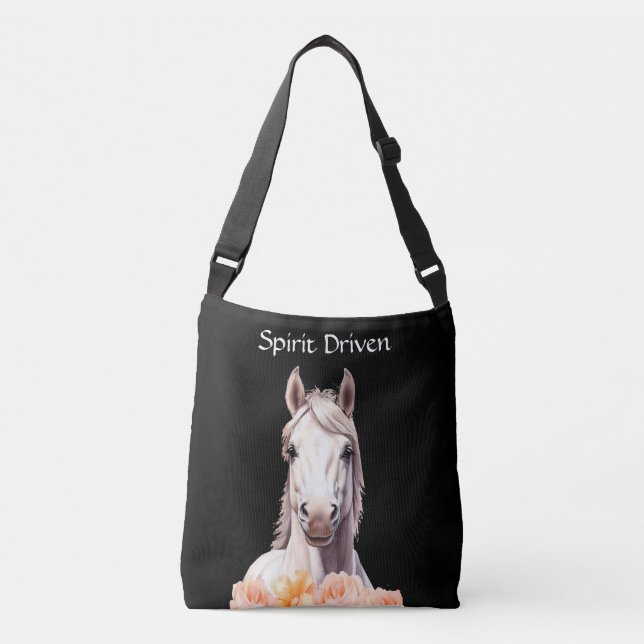 Beautiful Horse and Pink Flowers Personalised Crossbody Bag (Front)