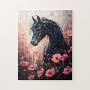 Beautiful Horse Blush Pink Wildflowers Jigsaw Puzzle
