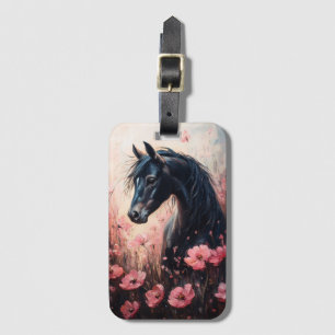 Beautiful Horse Blush Pink Wildflowers Luggage Tag