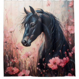Beautiful Horse Blush Pink Wildflowers Shower Curtain