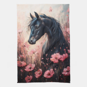 Beautiful Horse Blush Pink Wildflowers Tea Towel