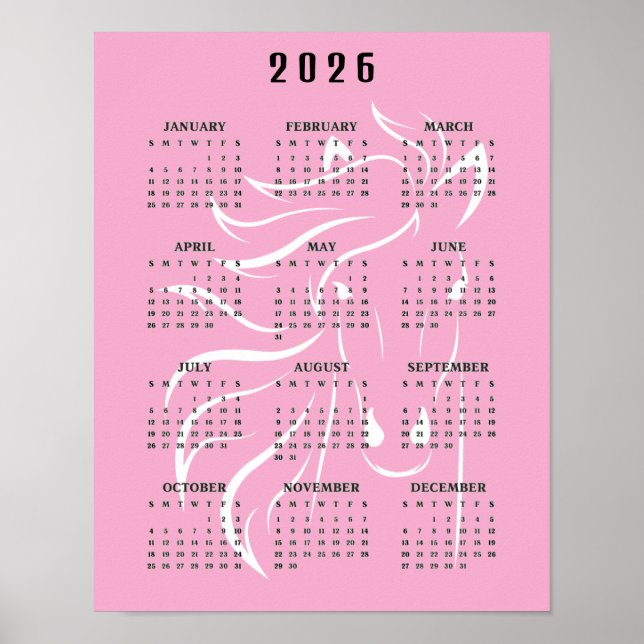 Beautiful Horse Design 2026 Wall Calendar Poster (Front)