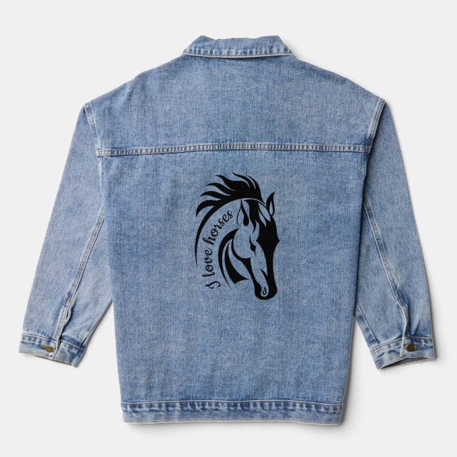 Beautiful Horse Design Denim Jacket (Back)