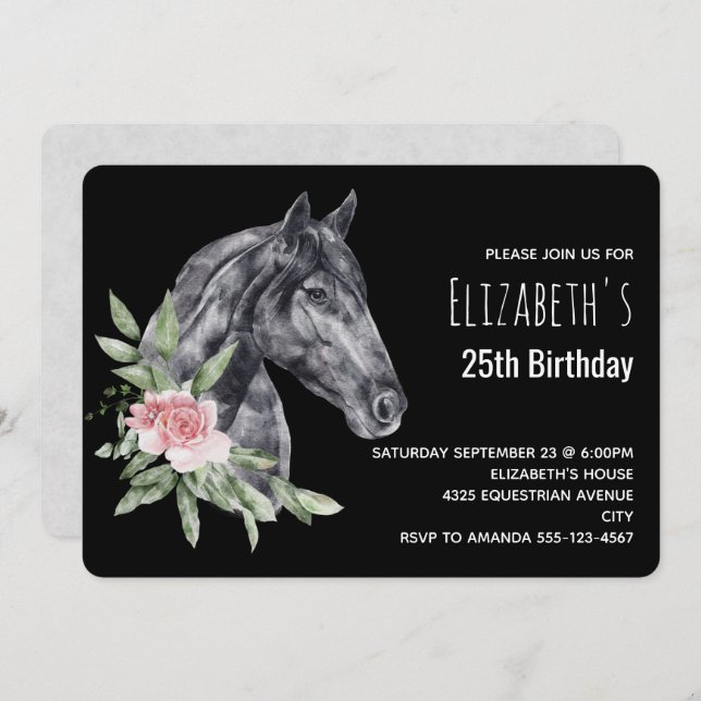 Beautiful Horse Head in Watercolor Birthday Invita Invitation (Front/Back)