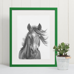 Beautiful Horse Head Portrait  Black white    Poster