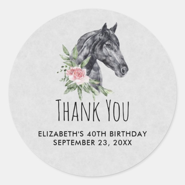Beautiful Horse Head Portrait Watercolor Birthday Classic Round Sticker (Front)