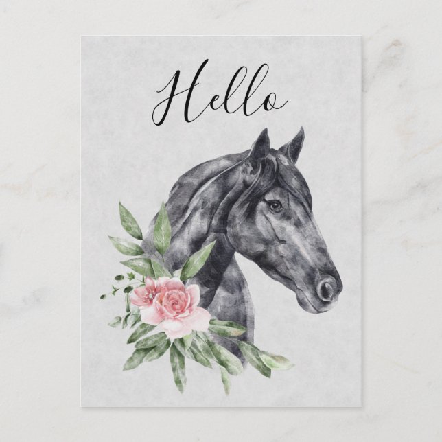 Beautiful Horse Head Portrait Watercolor Hello Postcard (Front)