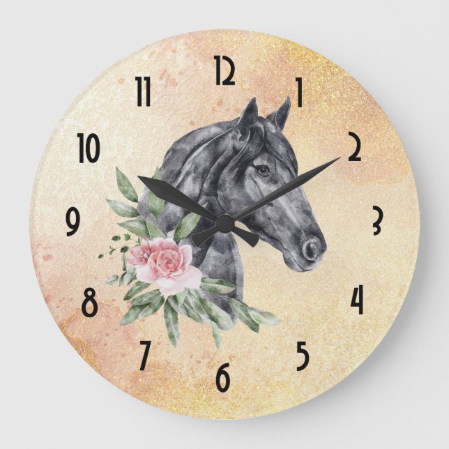 Beautiful Horse Head Portrait Watercolor Large Clock (Front)