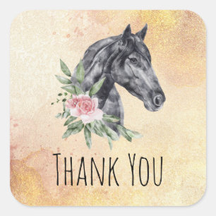 Beautiful Horse Head Portrait Watercolor Thank You Square Sticker