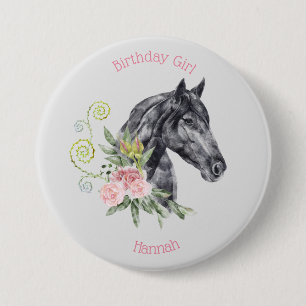 Beautiful Horse Illustration - Birthday Girl 7.5 Cm Round Badge