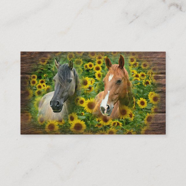 Beautiful Horse in Field of Sunflowers Business Card (Front)