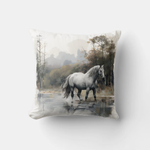 beautiful horse in the lake cushion