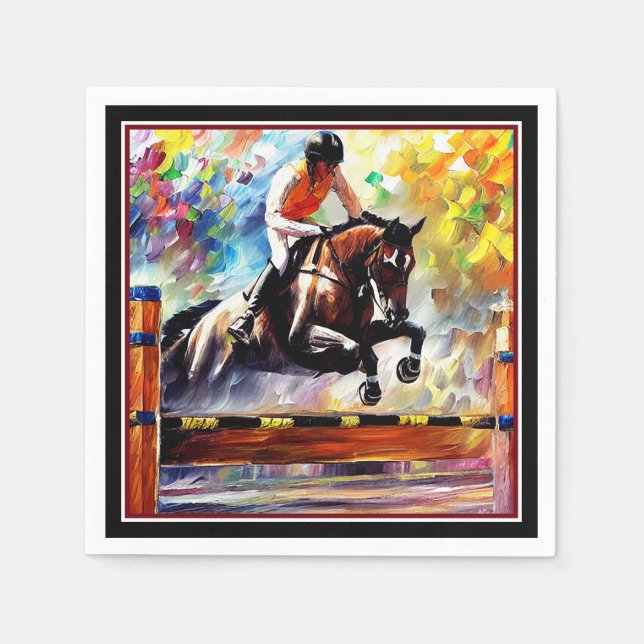 Beautiful Horse Jumping Digital Oil Painting Style Napkin (Front)