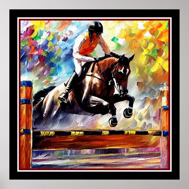 Beautiful Horse Jumping Digital Oil Painting Style Poster (Front)