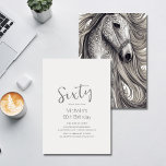 Beautiful Horse Modern Script 60th Birthday Invitation<br><div class="desc">This modern script 60th birthday party invitation is perfect for any horse lover.  The front features a modern minimalist design with a beautiful ornate silver-grey horse on the back.  All fonts and colours can be customised,  on the front of the invitation.</div>