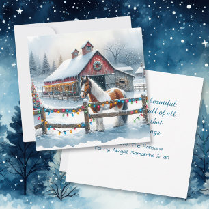 Beautiful Horse on a Christmas Farm Personalised Card