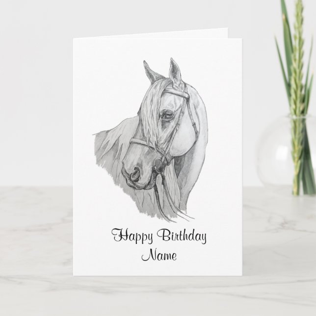 Beautiful Horse Pencil Portrait Happy Birthday Card (Front)