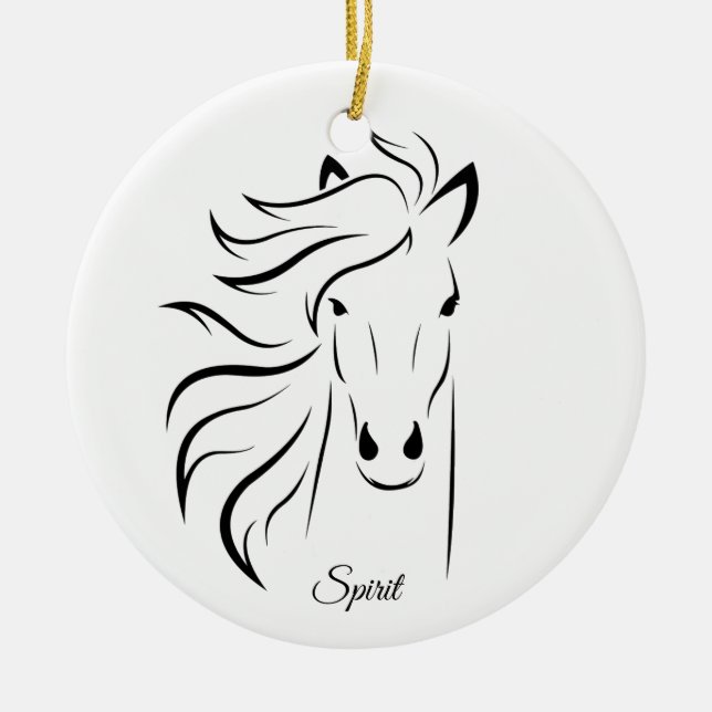 Beautiful horse silhouette & calligraphy on white ceramic ornament (Front)