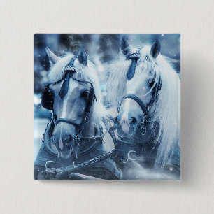 Beautiful Horse Team Winter Driving Photo 15 Cm Square Badge