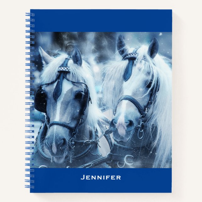 Beautiful Horse Team Winter Driving Photo Notebook (Front)