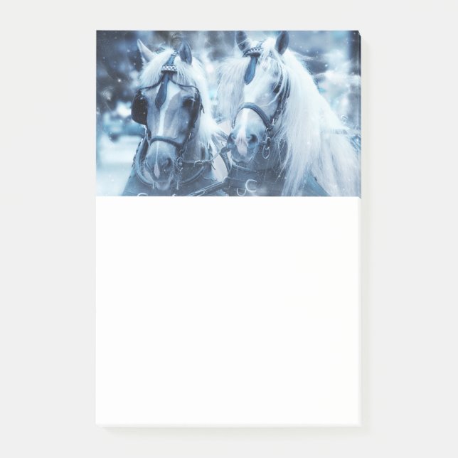 Beautiful Horse Team Winter Driving Photo Post-it Notes (Front)