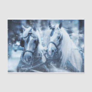 Beautiful Horse Team Winter Driving Photo Tissue Paper