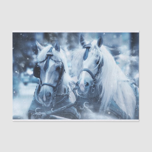 Beautiful Horse Team Winter Driving Photo Tissue Paper (Front)