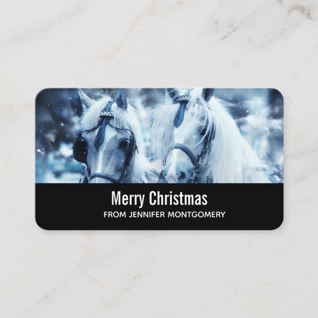 Beautiful Horse Team Winter Photo Christmas Business Card (Front)