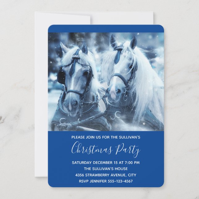 Beautiful Horse Team Winter Photo Christmas Invitation (Front)