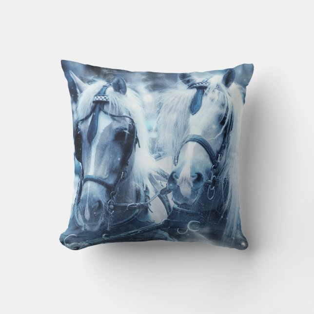 Beautiful Horse Team Winter Photo Cushion (Front)