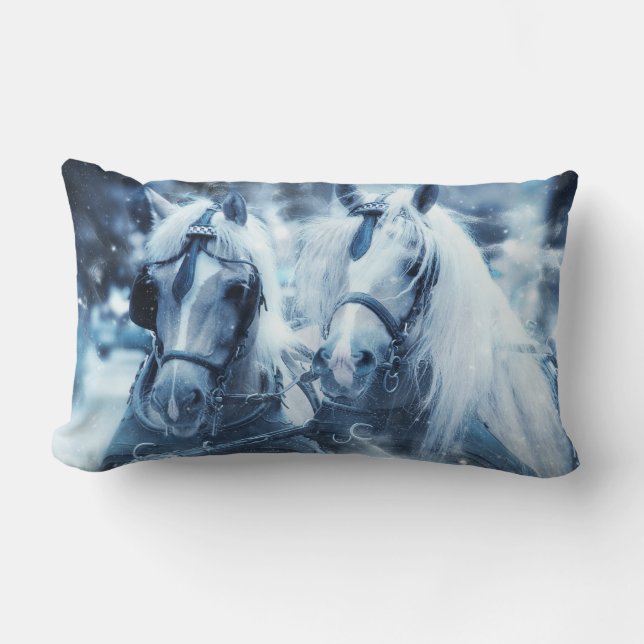 Beautiful Horse Team Winter Photo Lumbar Cushion (Front)