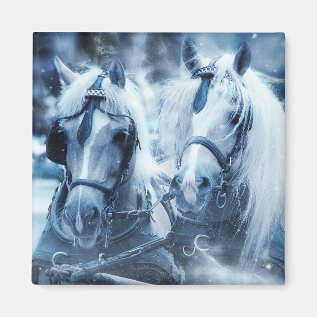Beautiful Horse Team Winter Photo Magnet (Front)