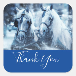 Beautiful Horse Team Winter Photo Thank You Square Sticker