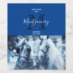 Beautiful Horse Team Winter Photo Wine Making Wine Label