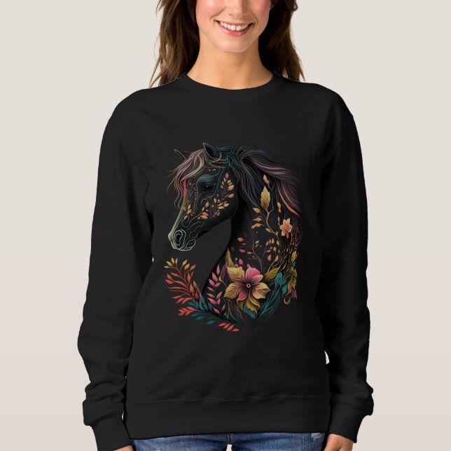 Beautiful Horse with Flowers and Plants Equestrian Sweatshirt (Front)