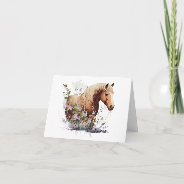 Beautiful Horse with Flowers BLANK  Card (Front)
