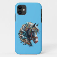 Beautiful Horse with jewel encrusted bridle blue