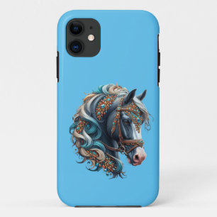 Beautiful Horse with jewel encrusted bridle blue iPhone 11 Case