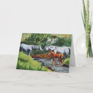 Beautiful Horses and Foal Landscape Oil Painting Card
