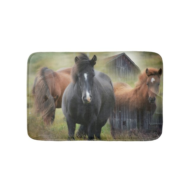 Beautiful Horses and Rustic Barn Bath Mat (Front)