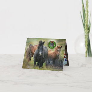 Beautiful Horses and Rustic Barn Christmas Holiday Card