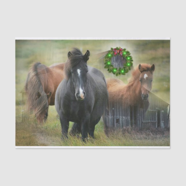 Beautiful Horses and Rustic Barn Christmas Tissue Paper (Front)